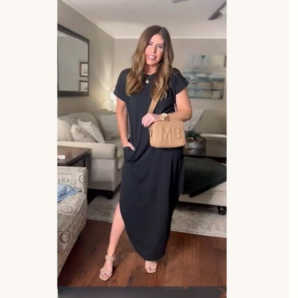 New CASUAL LONG TEE SHIRT DRESS Rust Brown Size L👗 - Picture 2 of 5